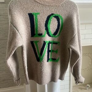 Beige Sweater with LOVE Graphic